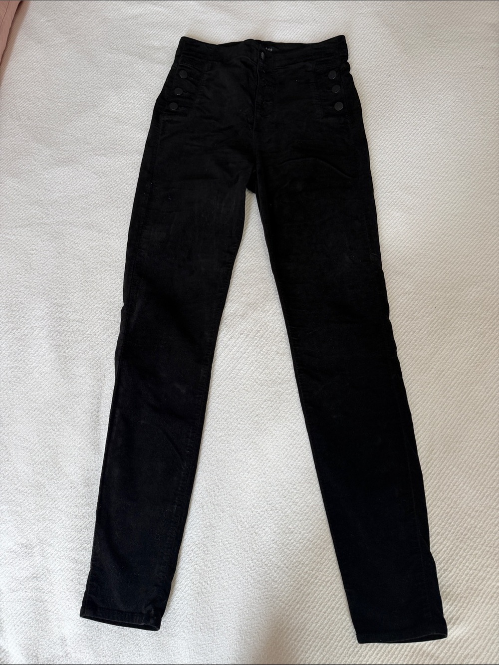 J Brand Black Skinny Velvet Pants with Button Waist